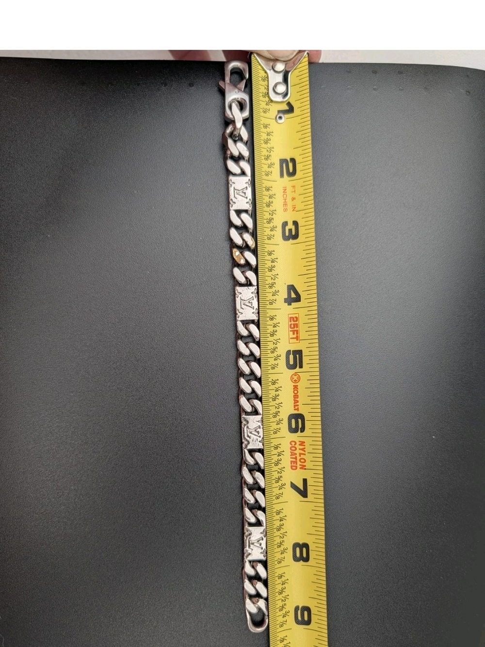 Louis Vuitton Silver-Tone Curb Bracelet with Monogram Panels - Picture 3 of 7